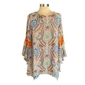 Lady Noiz Multicolor Moroccan Print Asymmetric Hem Tunic MED Hippie Boho Trippy